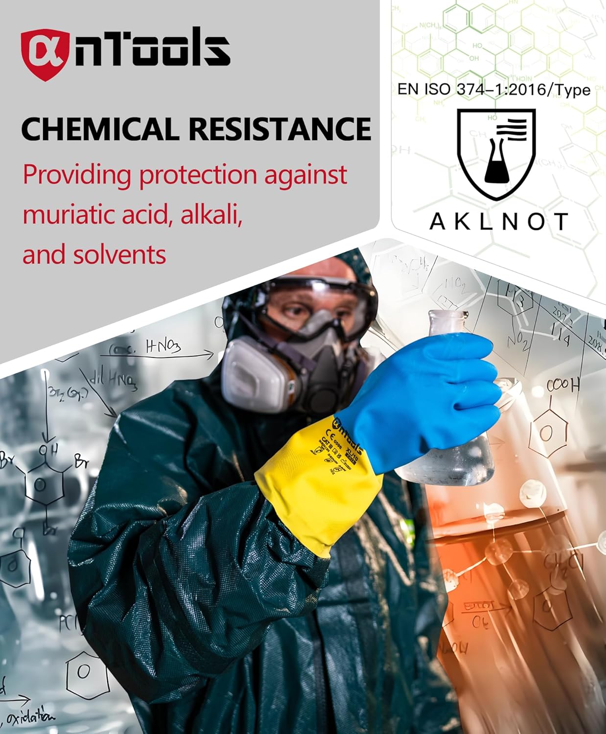 2 Pairs Neoprene and Rubber Blend Heavy-Duty Chemical Gloves, Protective industrial gloves for Resist Acid, Alkali, Hazmat, cleaning, dishwashing, Medium