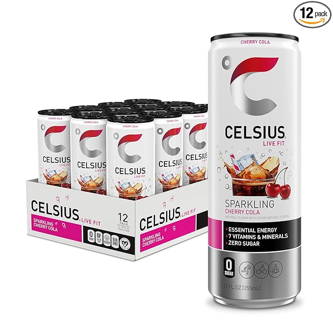CELSIUS Sparkling Cherry Cola, Sugar Free Energy Drink, 12 Fl Oz (Pack of 12)