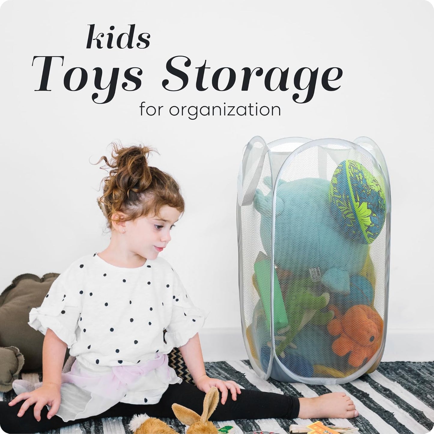 Handy Laundry Collapsible Mesh Pop Up Hamper with Wide Opening and Side Pocket - Breathable, Sturdy, Foldable, and Space-Saving Design for Clothes and Storage (White)