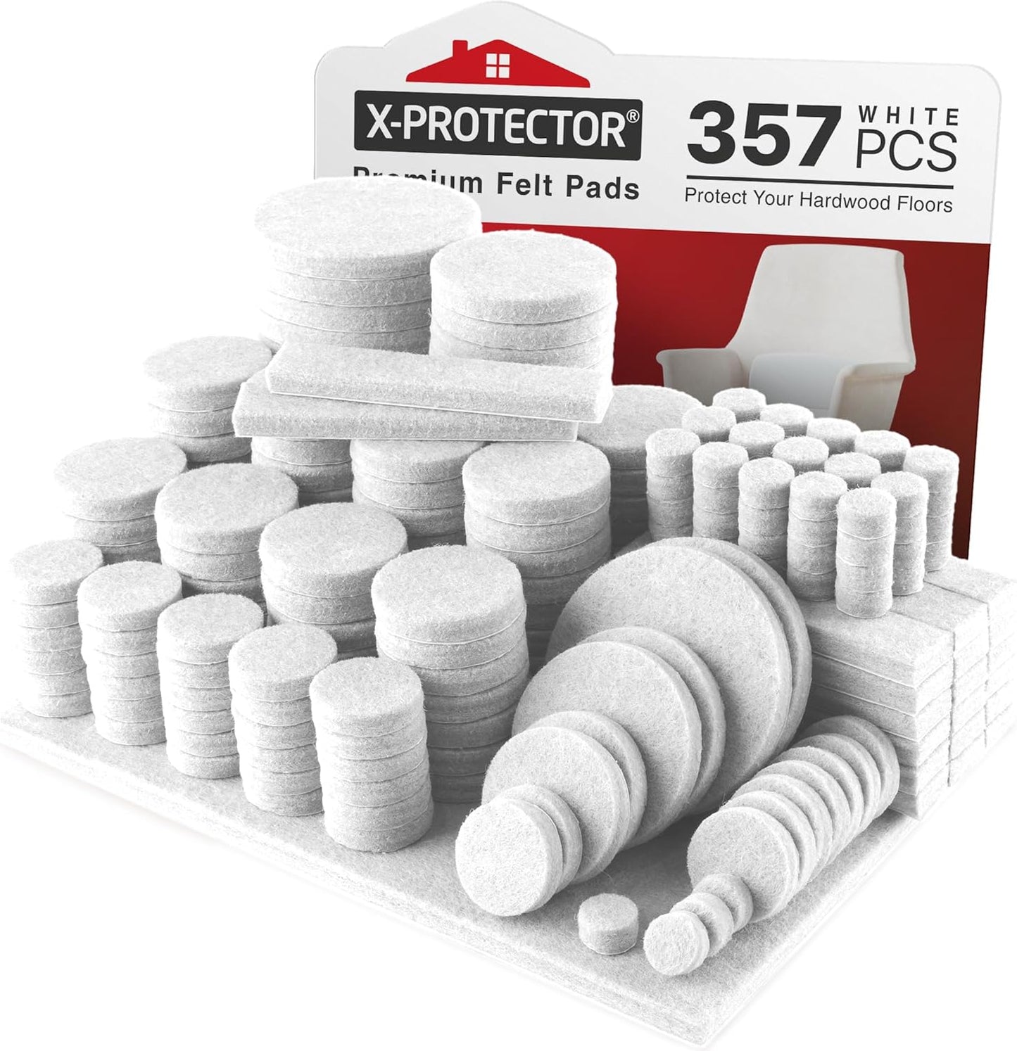 357 pcs White Felt Furniture Pads X-Protector! Huge Quantity of Furniture Pads for Hardwood Floors with Many Big Sizes – Your Ideal Wood Floor Protectors for Furniture. Protect Any Type of Hard Floor!