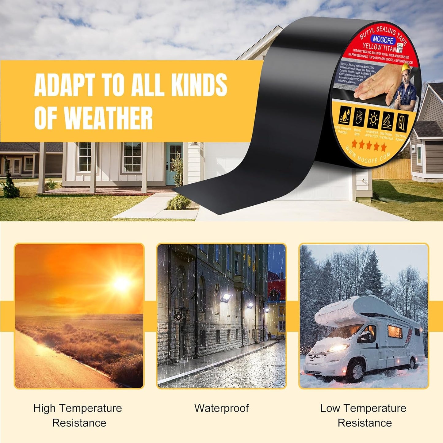 RV Roof Sealant Tape Black, 4 Inch x 50 Feet RV Repair Roof Sealer Seal Tape UV-Resistant Waterproof Sealant Tape for RV Repair, Camper, Trailer, Boat Sealing, Leaking Roof, Window