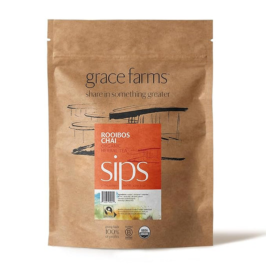 Grace Farms ROOIBOS CHAI Herbal Teas (50 count) | Naturally Sweet, Healthy and Caffeine Free | Organic, Fair Trade and Kosher Certified | Gives Back 100% of Profits