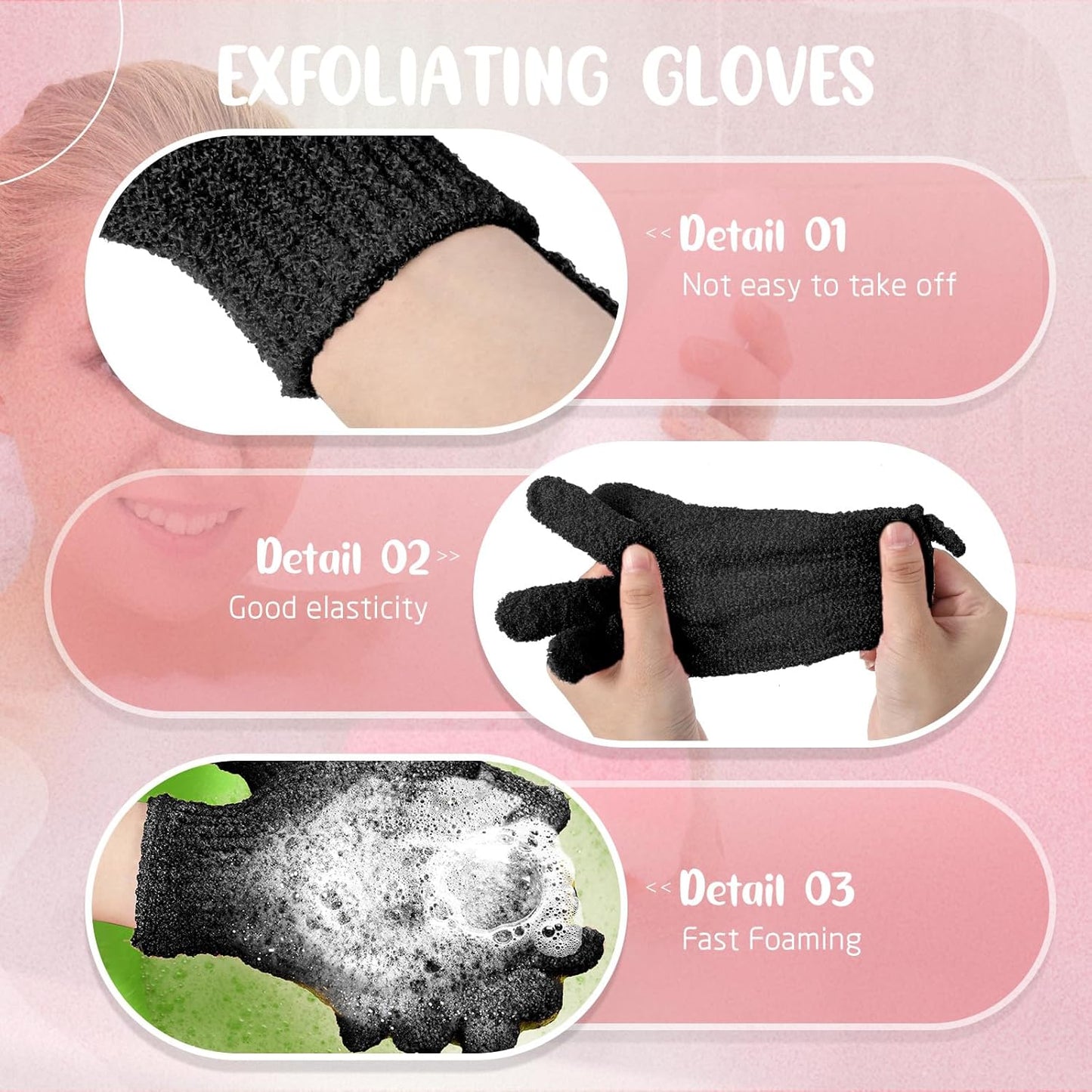104 Pcs Exfoliating Glove Bulk Shower Gloves with Hanging Loop Exfoliating Body Scrubber Dead Skin Remover for Body Bath Beauty Spa Massage Scrubs Men Women Bathing(Black)