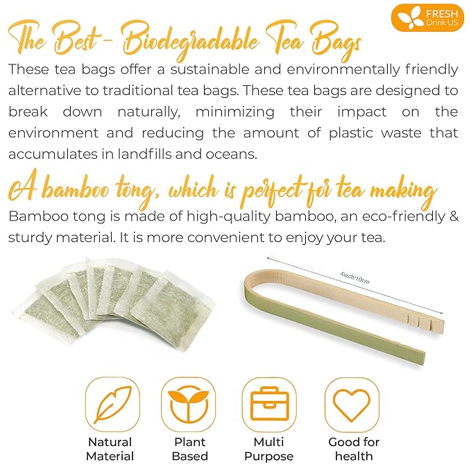 FreshDrinkUS, Premium 55 Tulsi Turmeric Ginger Tea Bags, 100% Natural & Pure from Tulsi Holy Basil Leaves, Turmeric and Ginger. Made with Natural Material Tea Bags. No Sugar, No Caffeine, Vegan.