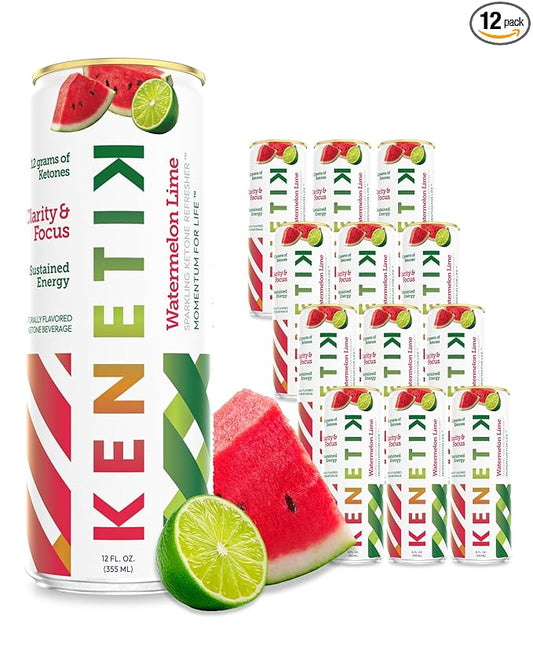 NEW! KENETIK Nootropic Ketone Drink, Ketones for Energy & Focus, Caffeine & Sugar Free, High Performance D-BHB Ketone Mix, Fuel w/Zero Crash or Jitters, Ready to Drink - Watermelon Lime 12 Pk