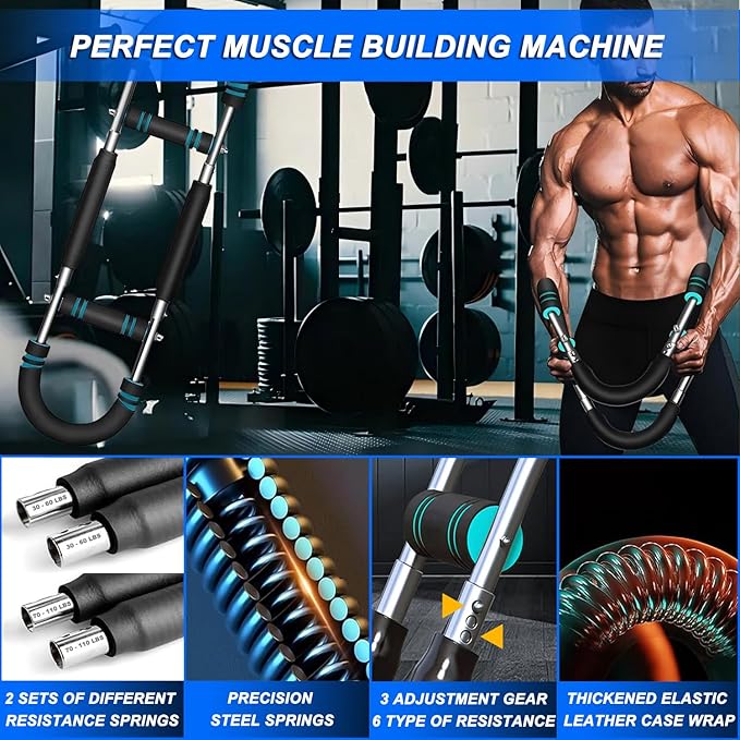 Twister Arm Trainer for Men & Women - Adjustable Chest Workout Equipment with 4-Spring Resistance (30-110Lbs) | Forearm Strengthener Exerciser for Home Gym Fitness Training & Strength Building
