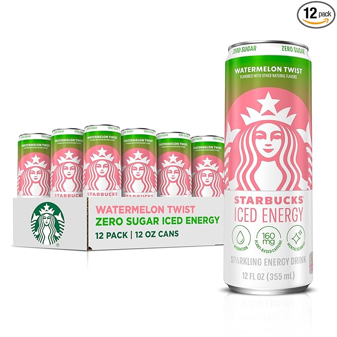 Starbucks Iced Energy Drink, Watermelon Splash, Zero Sugar Energy Drink, Plant Based Caffeine, Hydration, Mental Clarity, 12 Fl Oz Cans (Pack of 12)