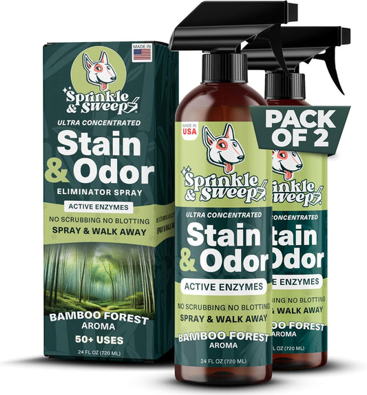 Sprinkle & Sweep Pet Stain and Odor Remover - Super Concentrated Pet Odor Eliminator - No Scrubbing Dog & Cat Urine Enzyme Cleaner Destroyer - Carpet Cleaner for Multiple Surfaces (24 oz Pack of 2)