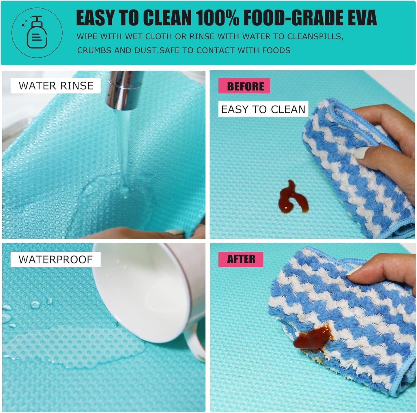 24Pcs Refrigerator Liners, Washable Fridge Liner Mats Covers Pads for Glass Shelf Cupboard Cabinet Drawer Home Kitchen Accessories Organization (Blue)