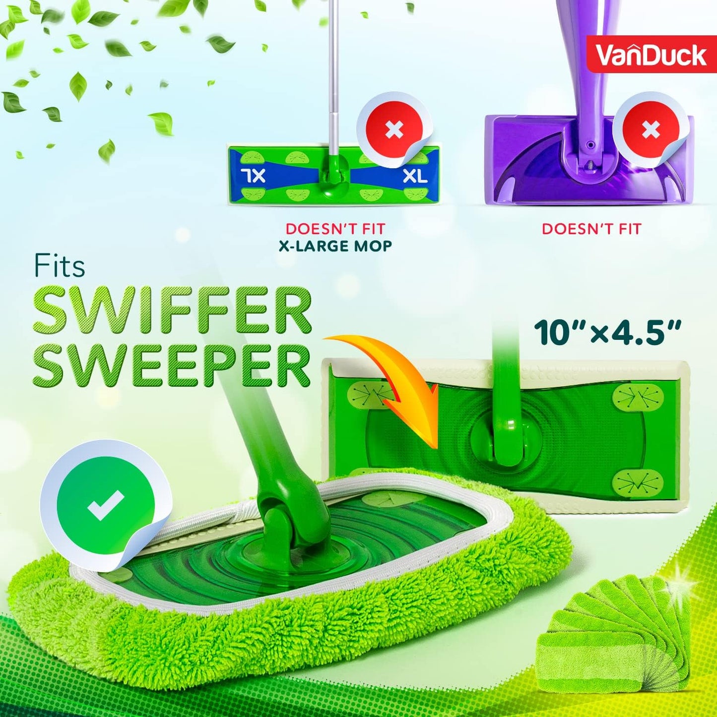 VanDuck Reusable Mop Pads Compatible with Swiffer Sweeper (2-Pack) - Washable Microfiber Mop Pads for Wet & Dry Use - All Purpose Floor Mopping and Cleaning Product