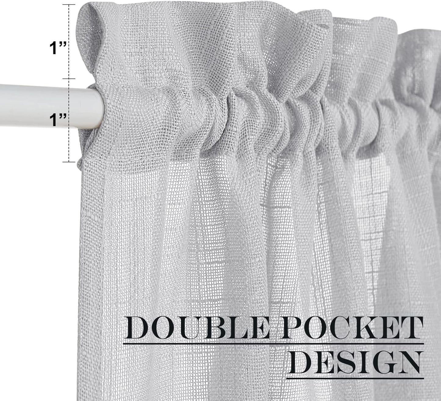 NICETOWN Door Curtain 40 inches Long - Linen Textured French Door Curtain, Semitransparent Sheer Panel 40 inches Length (1 Panel, Light Grey, with Single Tieback)