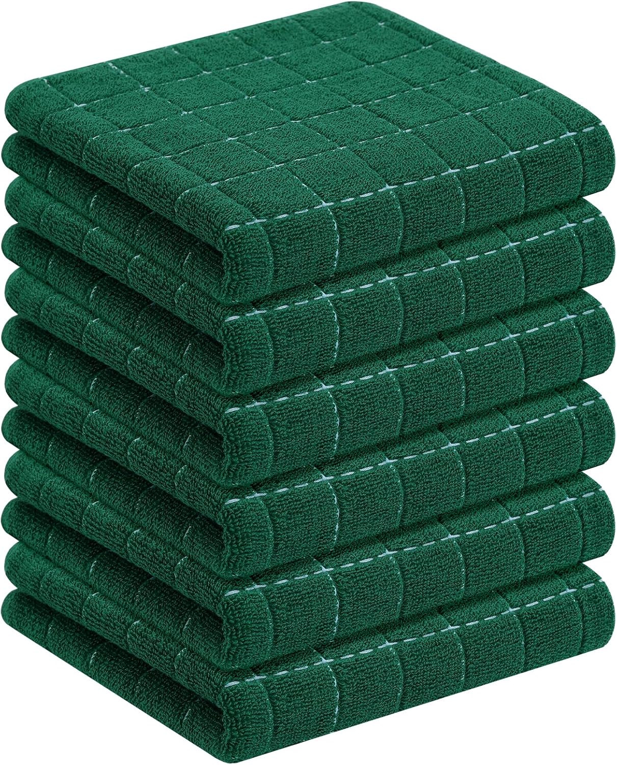 Homaxy 100% Cotton Terry Kitchen Towels(Dark Green, 13 x 28 inches), Checkered Designed, Soft and Super Absorbent Dish Towels, 6 Pack