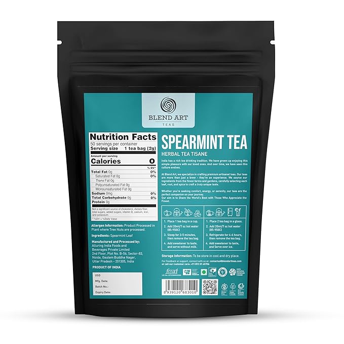 Spearmint Tea Bags 50 Count Herbal Tea Bags PCOS RELIEF Balances Hormones Support Digestion Refreshing Aromatic and Minty Gluten Free Caffeine Free Tea 100% Pure Spearmint leaves Pyramid Tea bags