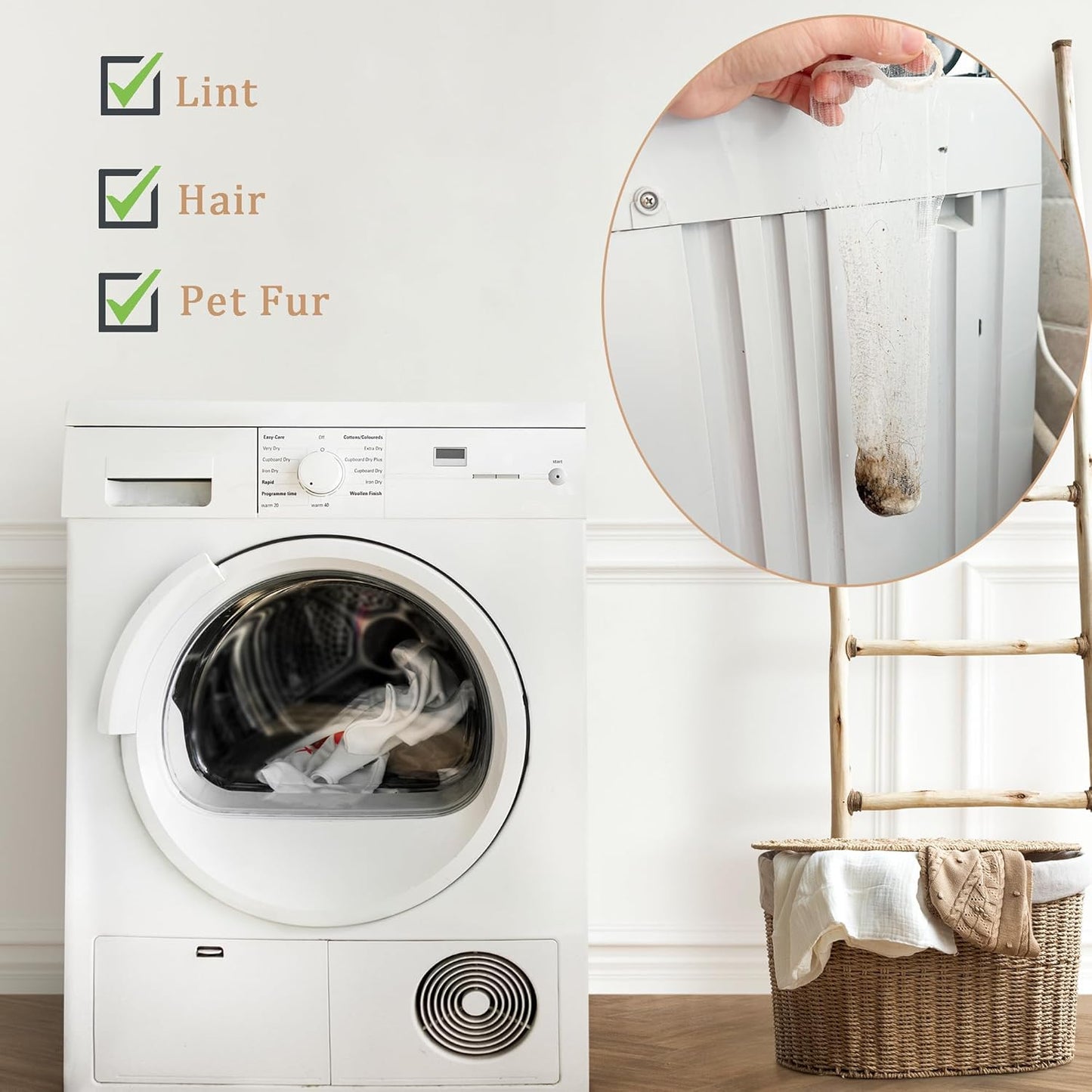 150 Pack Lint Traps for Washing Machine Hose - Washer Hose Lint Catcher Laundry Hair Catcher Includes 150 Nylon Mesh Lint Traps and 150 Cable Ties Fits Most Washing Machine (Disposable)