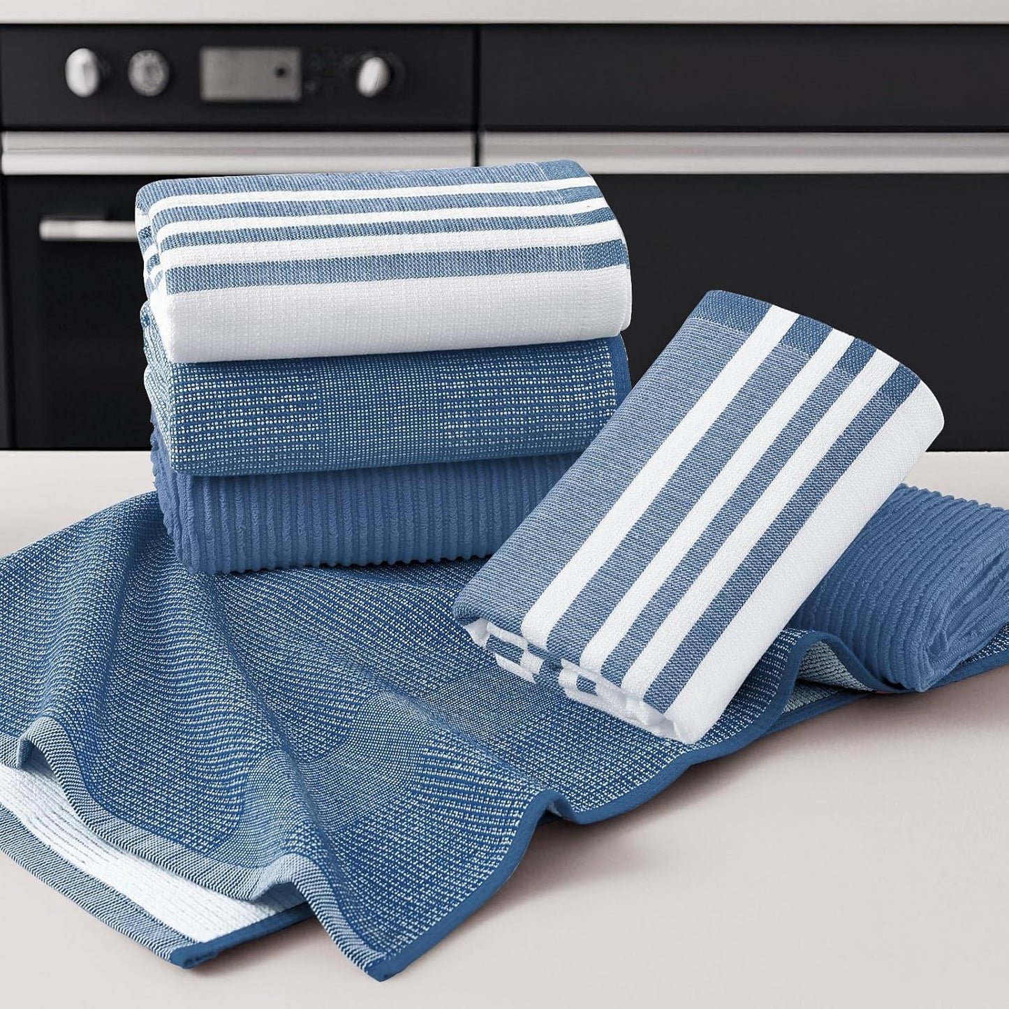 Homaxy Premium Kitchen Towels(18”x 28”, 9 Pack), Large Cotton 380 GSM Kitchen Hand Towels, Soft and Absorbent Terry Dish Towels, Multipurpose Tea Towel Set with Hanging Loop, Navy Blue