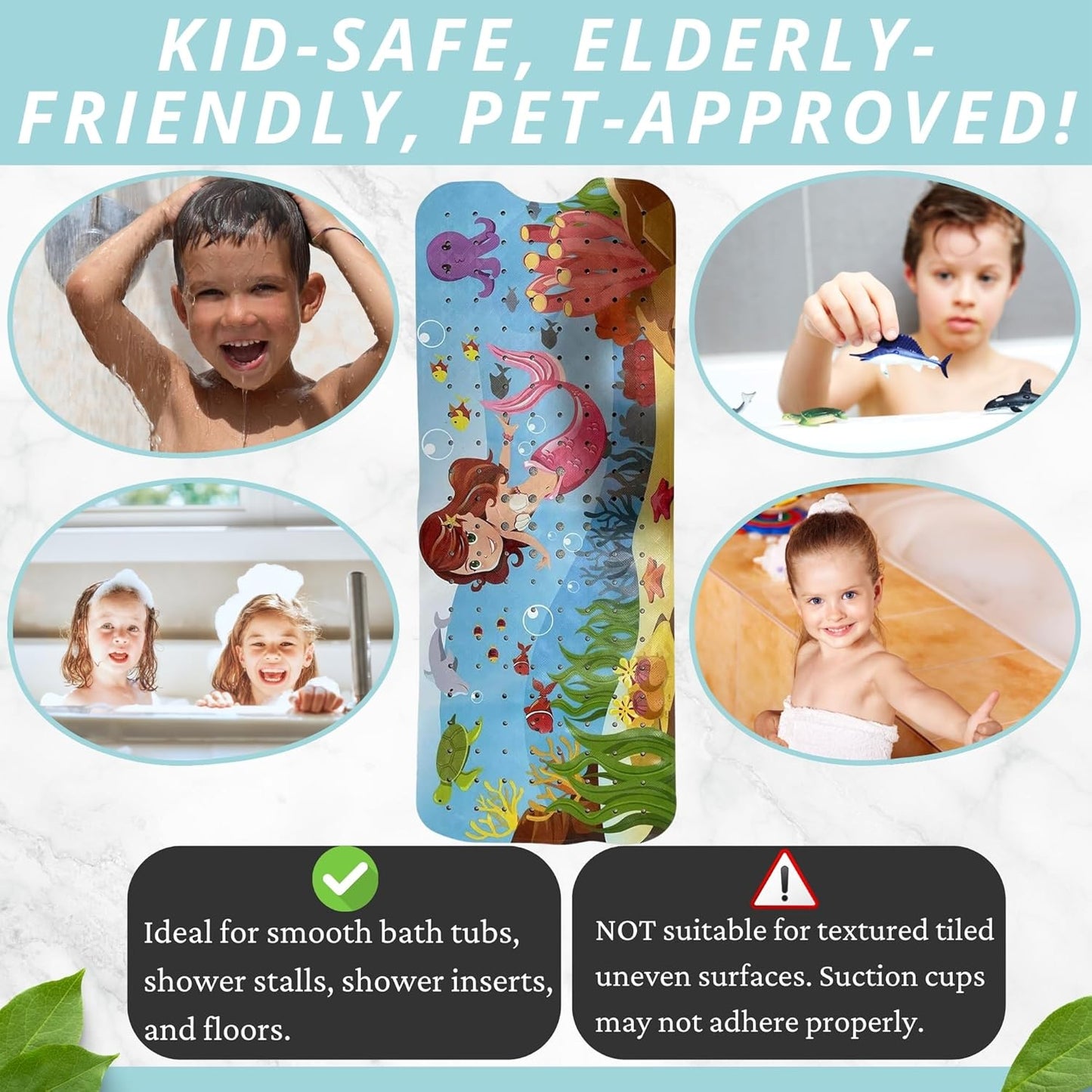 Mermaid Bath Mat - Bath Grips for Tub Kids - Anti Slip Bath Mat for Kids - Bath Mat for Baby - Bath Mat for Toddler - Tub Mat for Baby - Bathtub Safety for Toddlers - Bathtub Mat Kids (Bath Mermaid)