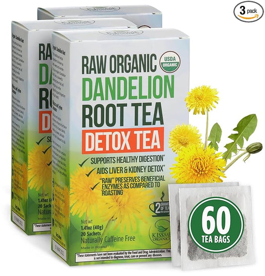 Dandelion Root Tea - Raw Organic Herbal Tea, Caffeine Free, 60 bags