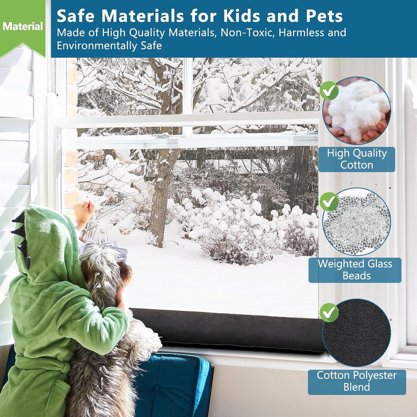 Anze Door Draft Stopper 32 inch Weighted Triangle Draft Stopper Door Air Noise Sound Blocker Warm in Winter and Cool in Summer, Black