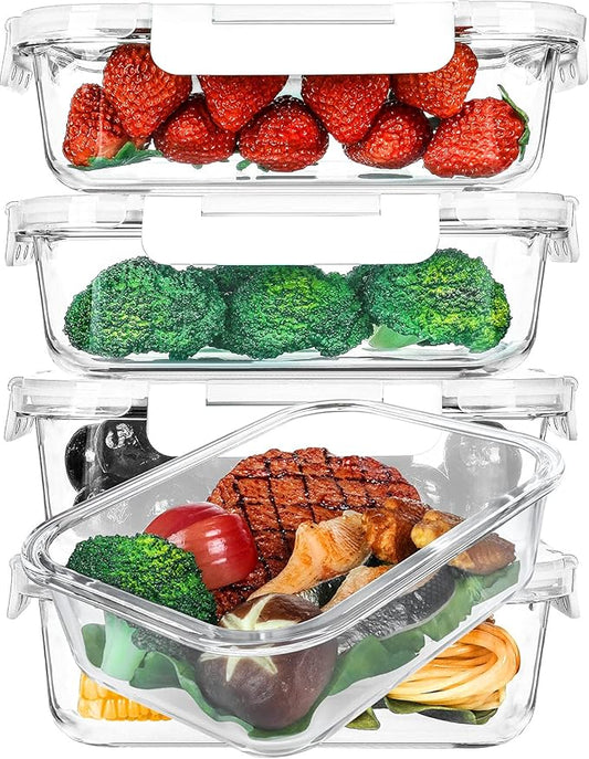 [5-Packs, 36 Oz.] Glass Meal Prep Containers with Locking Lids Glass Food Containers,Airtight Lunch Container,Microwave, Oven, Freezer and Dishwasher (4.5 Cup, White)