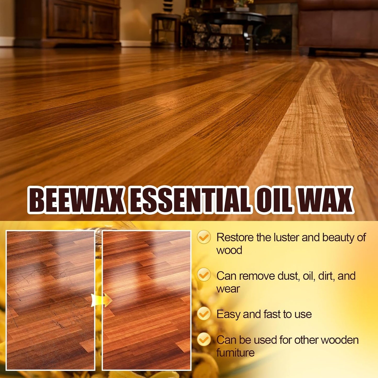 Beeswax Spray Furniture Polish, Wood Cleaner, Wood Floor Polish - For Living Room, Kitchen and Wooden Furniture Floors (Pack of 2) 200 ml