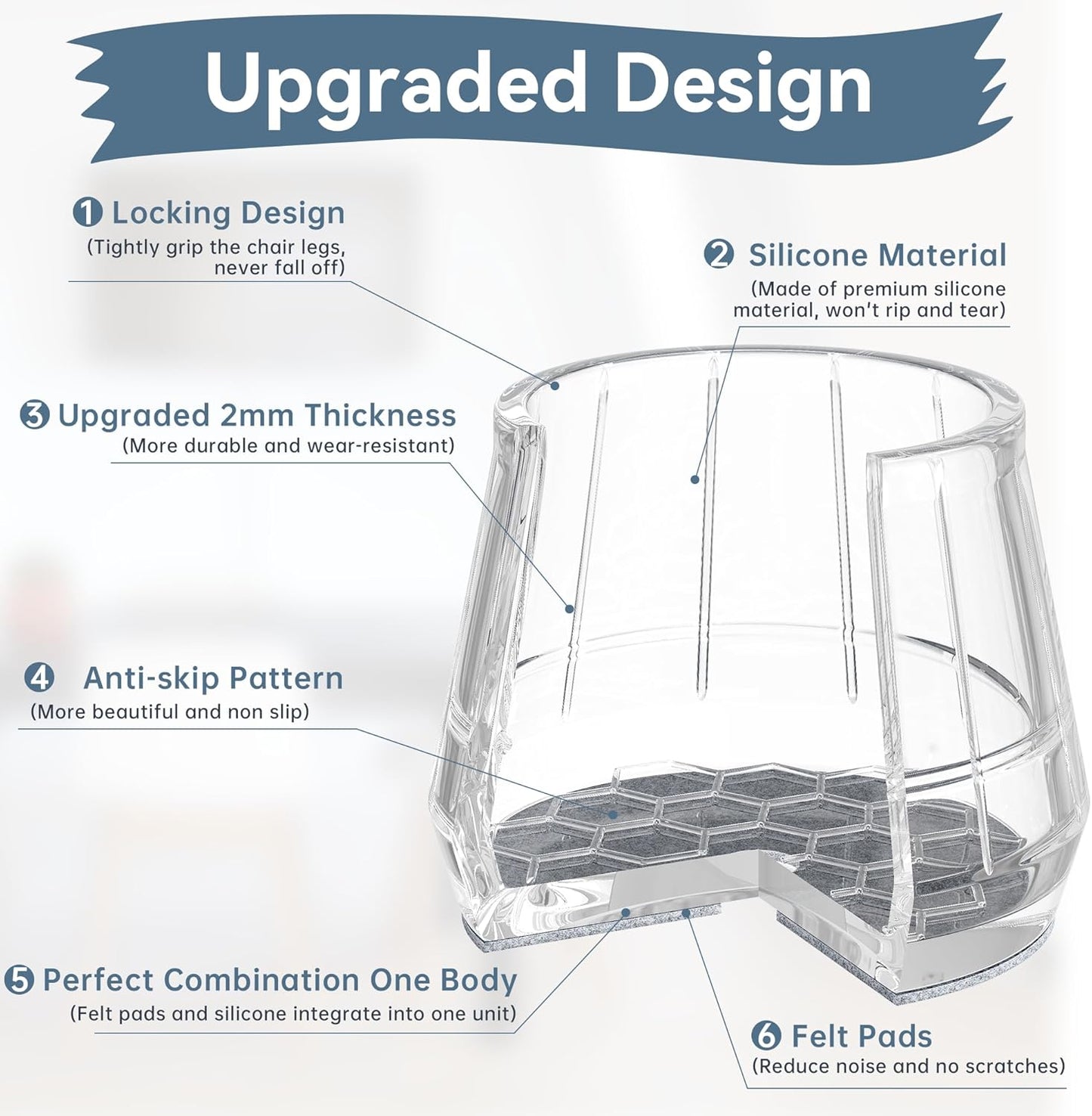 24PCS Silicone Chair Leg Floor Protectors for Hardwood Floors, Thicken Rubber Chair Leg Cap Covers, Non Slip Furniture Leg Pads to Protect Wood Tile Floors from Scratches and Reduce Noise