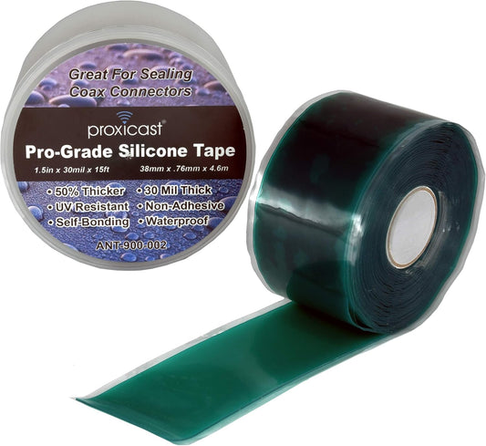 Proxicast Pro-Grade Extra Strong 30mil Weatherproof Self-Fusing Silicone Rubber Sealing Tape For Outdoor Antenna Coax & Electrical Cables, Hose/Pipe Leaks & Emergency Repairs (1.5" x 15' roll) - Green
