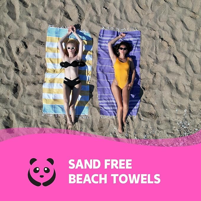 HAVLULAND Turkish Beach Towel, Oversized Bath Towels, Sand Free Quick Dry Absorbent Lightweight Pool Travel Camping Blanket Bulk Set (Black, 6 Pack)
