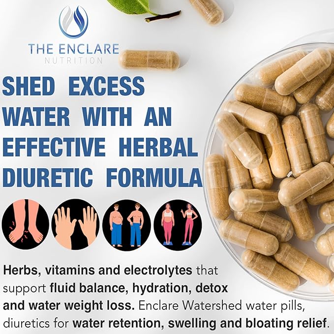 Water Pills Diuretic Water Retention, Liver Detox, Kidney Cleanse, Weight, Swelling, Edema, Bloating Relief, Fluid Balance Watershed Max Strength (1)
