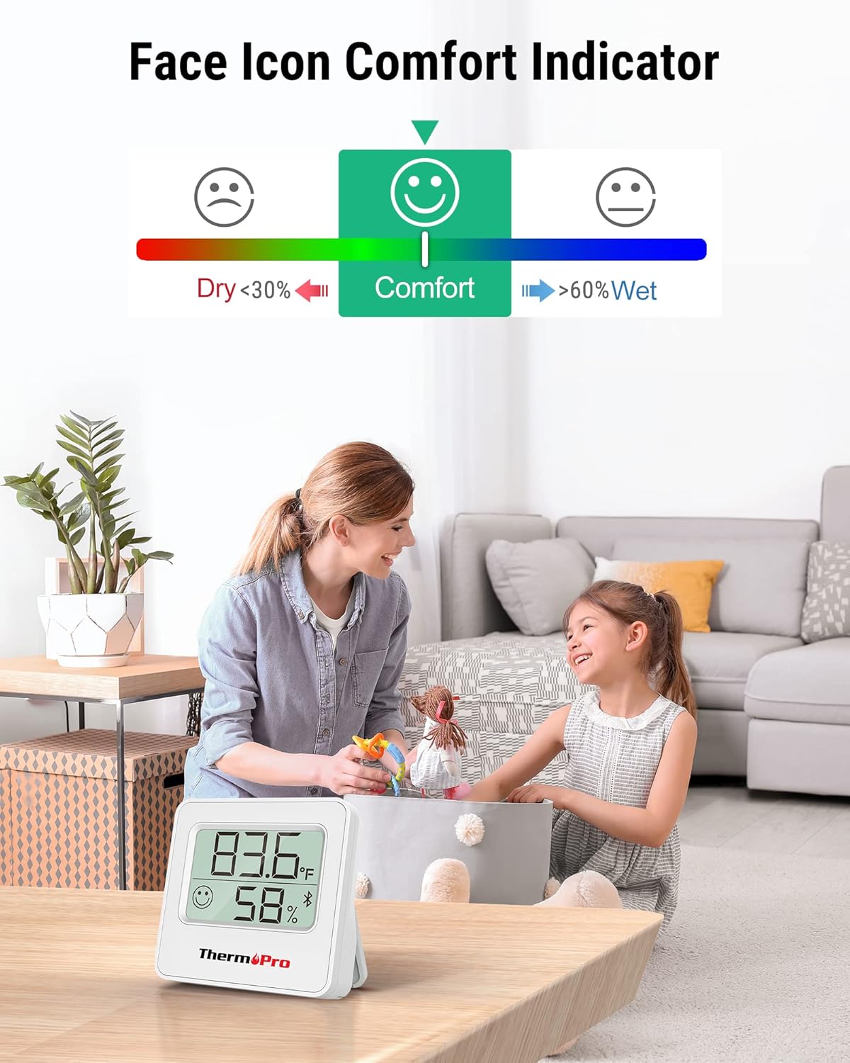 ThermoPro TP357 Digital Hygrometer Indoor Thermometer of 260FT, Bluetooth Humidity Meter with Smart App, Room Humidity Gauge with Humidity Sensor, 2-Year Data Storage and Export