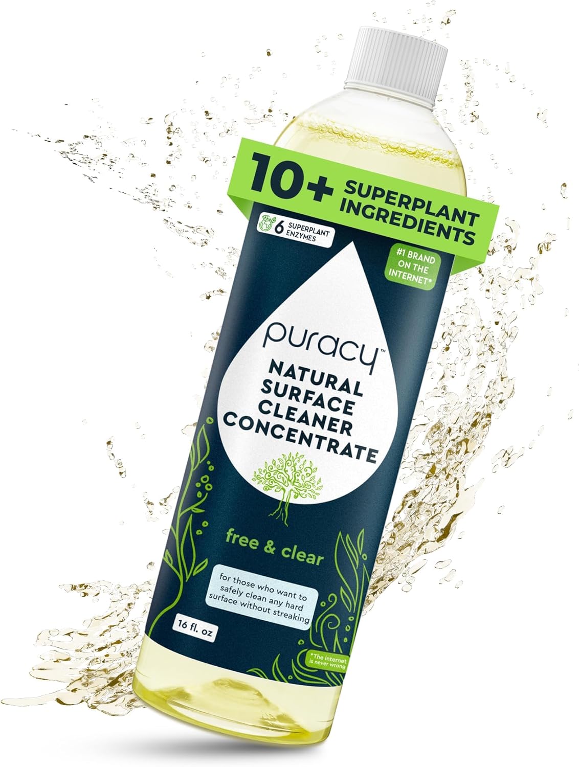 Puracy Multi-Surface Cleaner Concentrate - Plant-Powered Everyday Surface Cleaner - Natural All Purpose Cleaning Solution As Seen on TikTok (Free & Clear, 16 fl oz)
