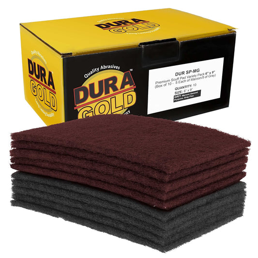 Dura-Gold Premium 6" x 9" Scuff Pads, 5 Each Maroon General Purpose & 5 Each Gray Ultra Fine - Scuffing, Scouring, Sanding, Paint Primer Prep Adhesion Scratch - Surface Preparation Automotive Autobody