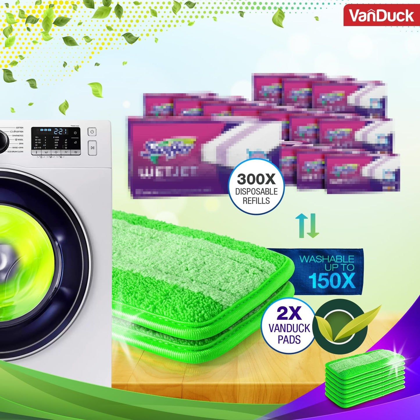 VanDuck Reusable Mop Pads Compatible with Swiffer WetJet (4 Pack) - Microfiber Mop Refill for Wet Mopping Cloths - Hardwood Floor Cleaning Pads are Reusable Replacements