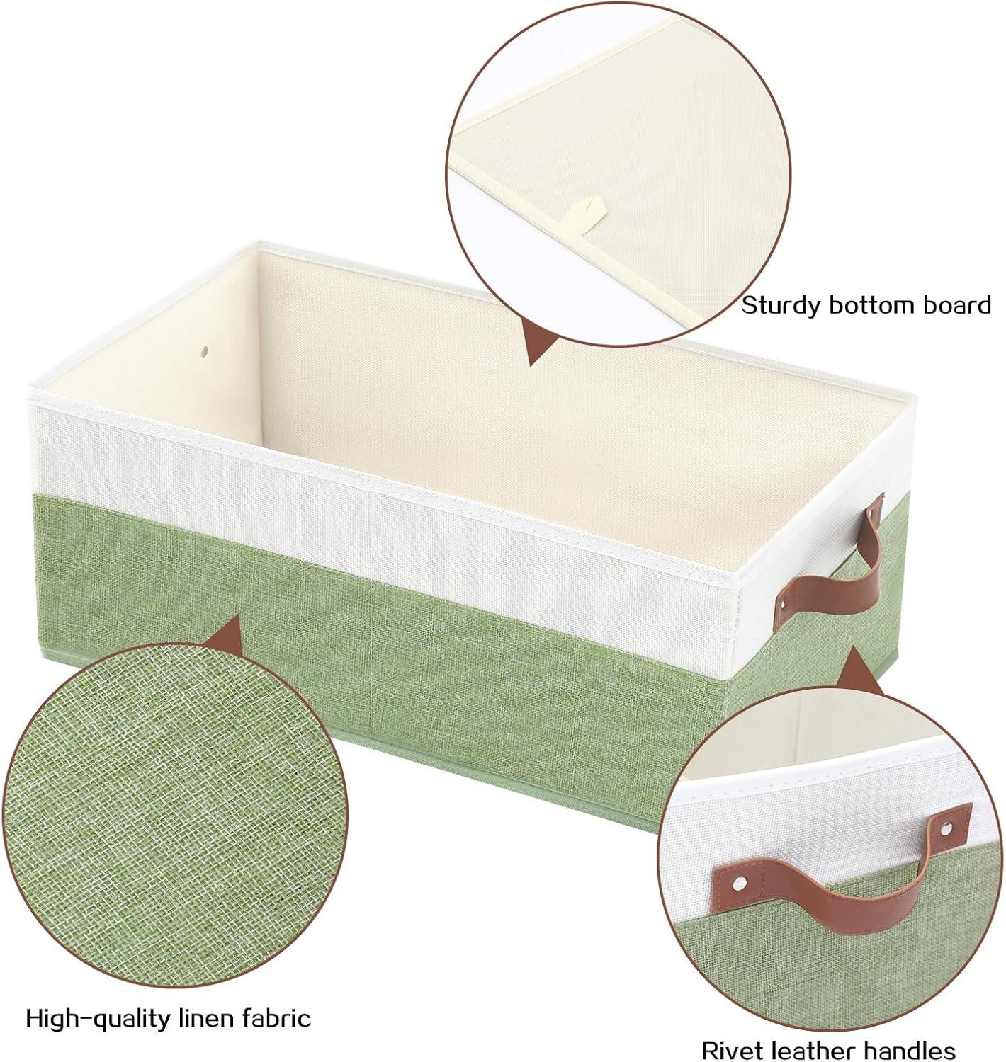 3 Pack Large Capacity Storage Bins Closet Organizer for Shelves, Fabric Closet Storage Baskets Boxes with Leather Handles for Organizing Clothes, Sheets, Jeans, Toys, Books (Green)