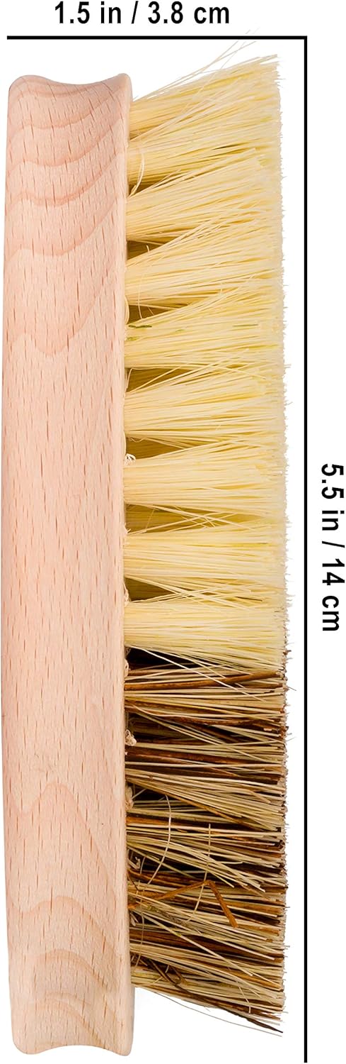 REDECKER Hard and Soft Side Vegetable Brush, Set of 2, Beechwood Handle, 2 Different Bristle Strengths for Cleaning Delicate Vegetables, 5-1/4-inches - Wooden Vegetable Brush, Made in Germany