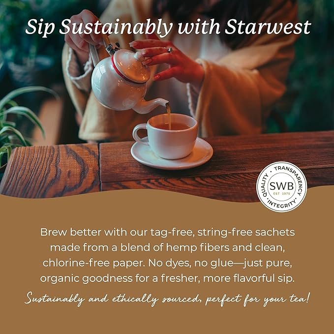 Starwest Botanicals Organic Ashwagandha Tea - Caffeine Free Herbal Tea, String Free Sachets, USDA Organic Ashwagandha Root, Non GMO - 20 Tea Bags
