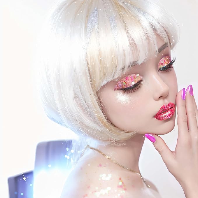 MEICOLY Pink Face Glitter,Pink Body Glitter,Sparkly Hair Glitter,Singer Concerts Lover Heart Chunky Glitter,Glitter Makeup,Mermaid Glitter Face Paint