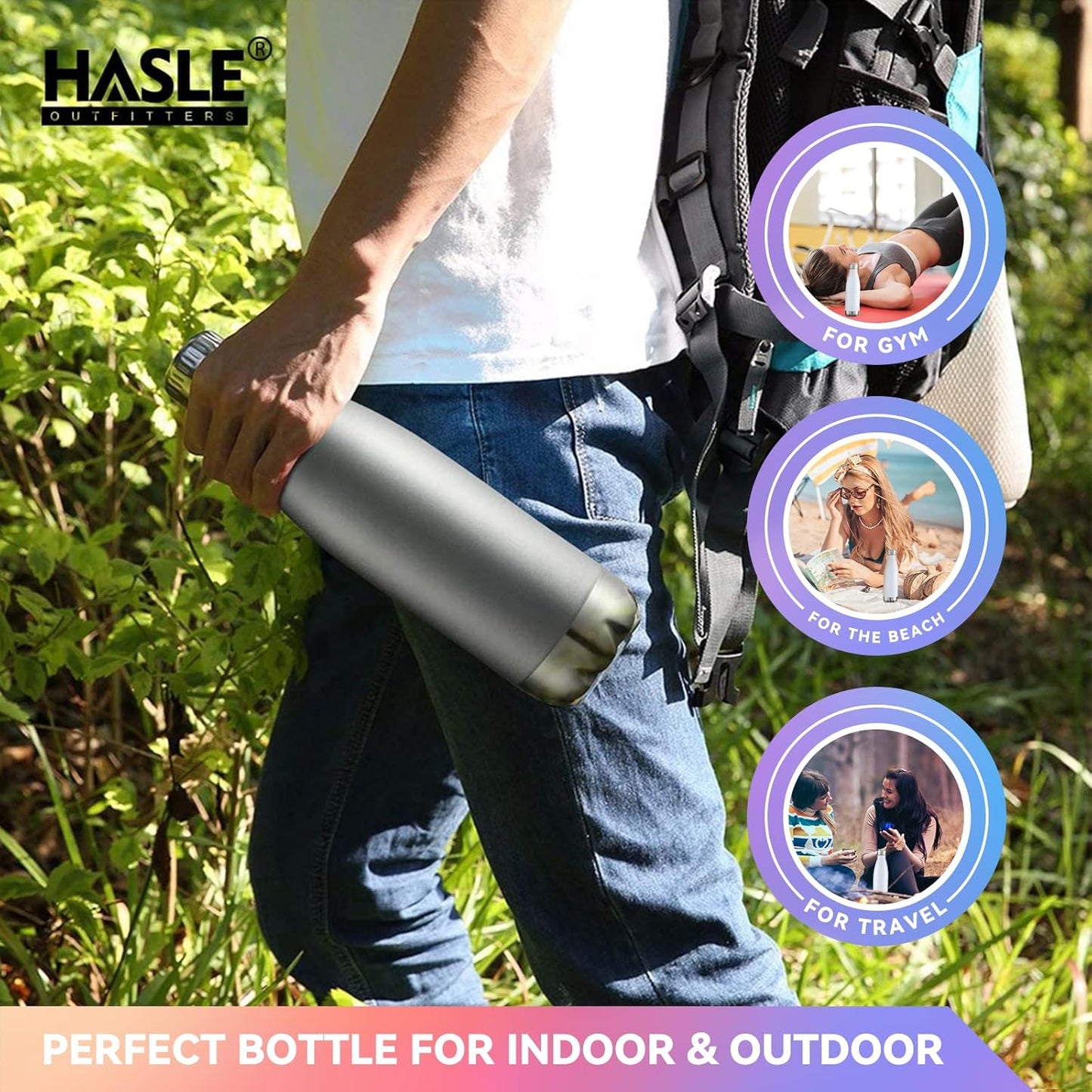 HASLE OUTFITTERS 17oz Stainless Steel Water Bottles Bulk, Vacuum Insulated Water Bottles Double Walled Reusable Metal Sports Water Bottles Keep Drinks Hot and Cold, Gray, 8Packs