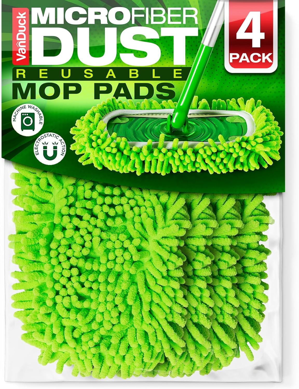 VanDuck Dust Mop Refill Compatible with Swiffer Sweeper (4 Pack) - Microfiber Pet Heavy Duty Dry Cloth Refills - Reusable Mop Pad (Handle is Not Included)