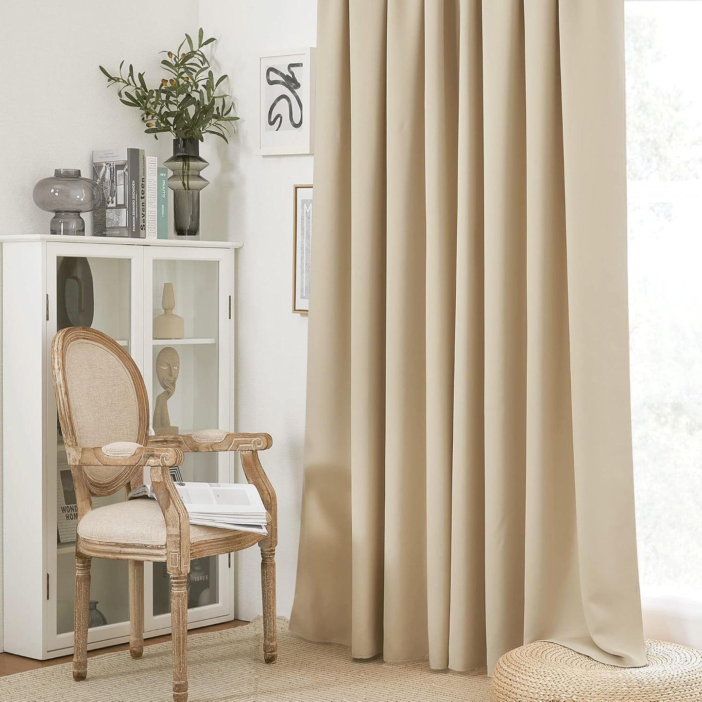 RYB HOME Curtains for Bedroom 72 inches Long, Blackout Thermal Insulating Window Treatment Drapes for Living Room Bathroom Basement Laundry Classroom, W 34 x L 72, Biscotti Beige, 2 Panels