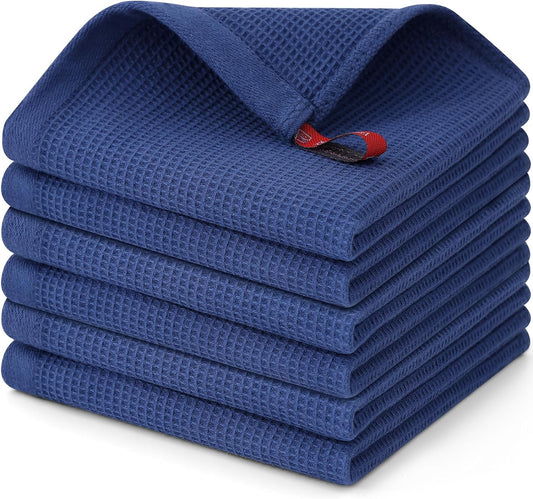 Homaxy 100% Cotton Waffle Weave Dish Cloths - 6 Pack Soft and Absorbent Dish Towels - 12 x 12 Inches Quick Dry Dish Rags - Navy Blue