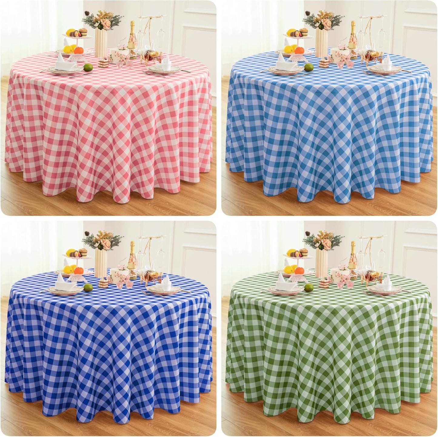 Waterproof Plaid Tablecloth Fabric - Round 108 Inch Classic Gingham Checker Table Cloth for Indoor/Outdoor Use - Buffalo Table Cover for Picnics, BBQs, and Parties