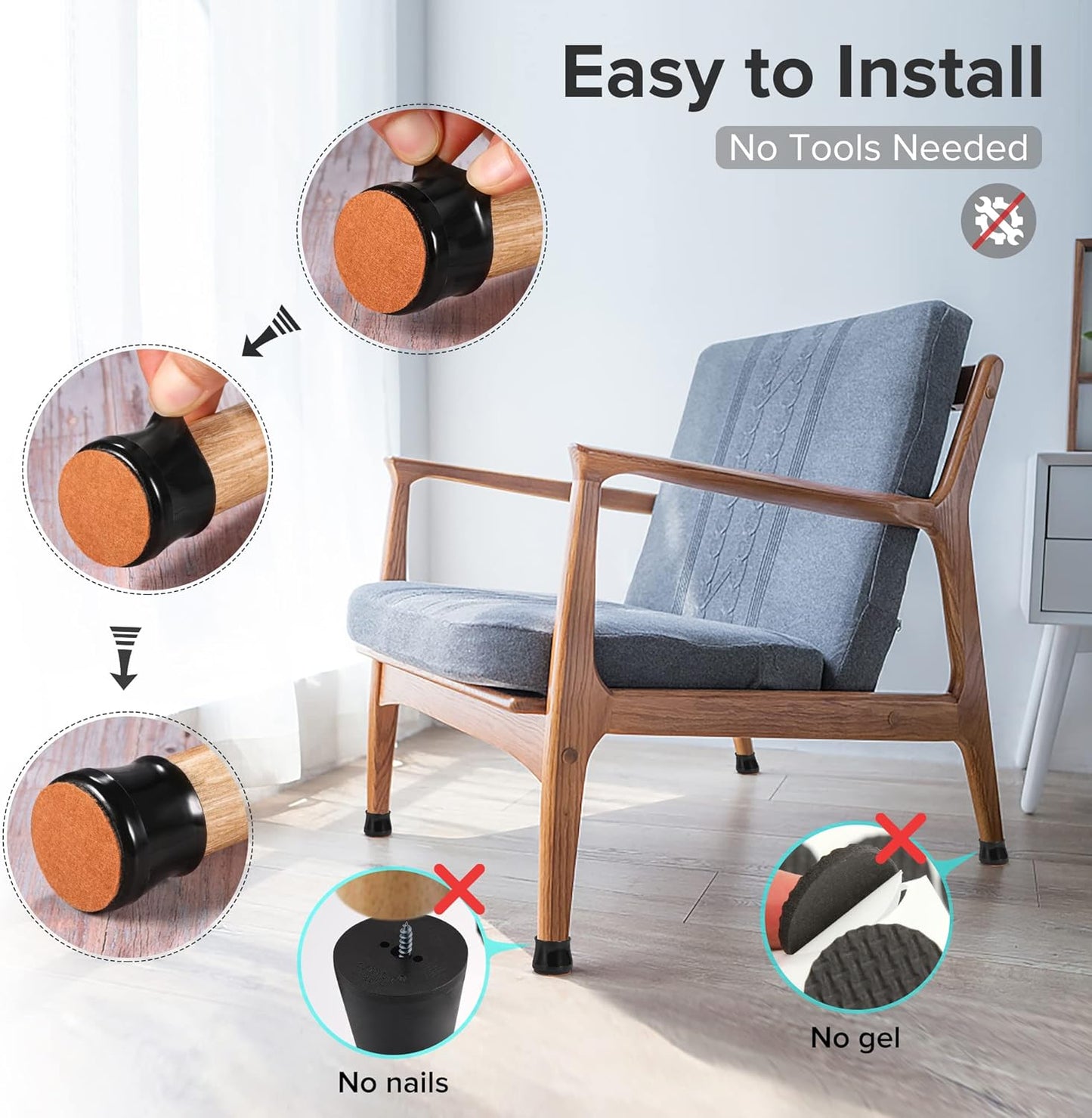 24PCS Upgraded Silicone Chair Leg Floor Protectors for Hardwood Floors, Furniture Sliders for Chair Legs, Felt Bottom Furniture Pads, Anti-Slip Round&Square Cap Covers to Scratch and Reduce Noise