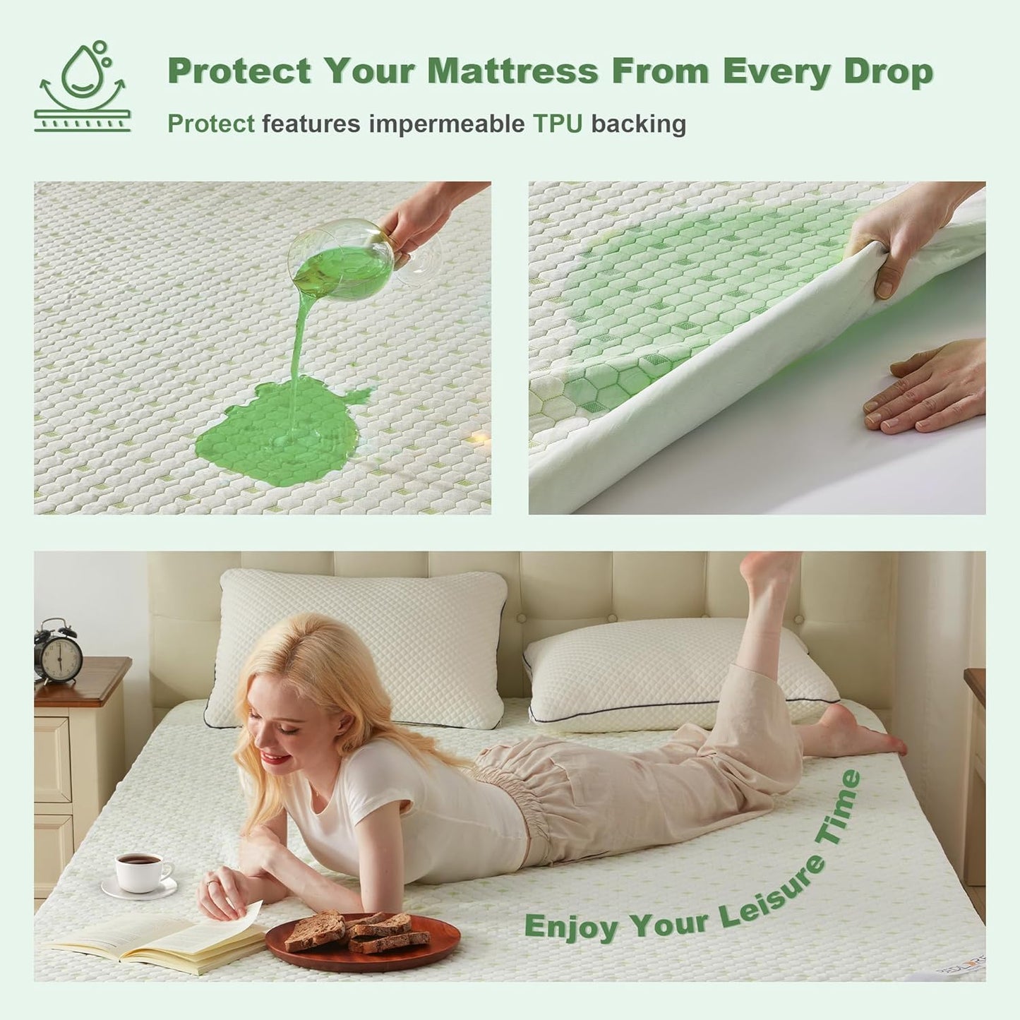 Waterproof Mattress Protector, Twin Size Mattress Pad Fitted 6"-15" Deep Pocket, 3D Air Fabric Soft Breathable Bed Mattress Cover Noiseless Washable