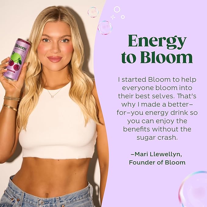 Bloom Nutrition Sparkling Energy Drink - Natural Caffeine, Zero Sugar, 180mg Caffeine - Antioxidant-Rich with Green Coffee Bean, Green Tea Extract, Prebiotics - Strawberry Watermelon - 12oz 12 Pack