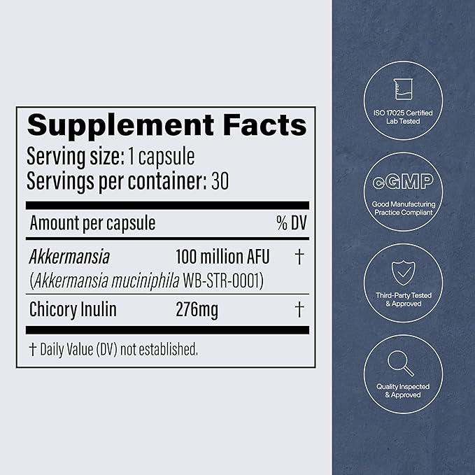 Pendulum Akkermansia Probiotic with Prebiotic Fiber - Increases GLP-1 Production, Delayed Release, Third-Party Tested, 100M AFU Live Strain for Gut Health for Men & Women (30 Capsules, 1-Pack)