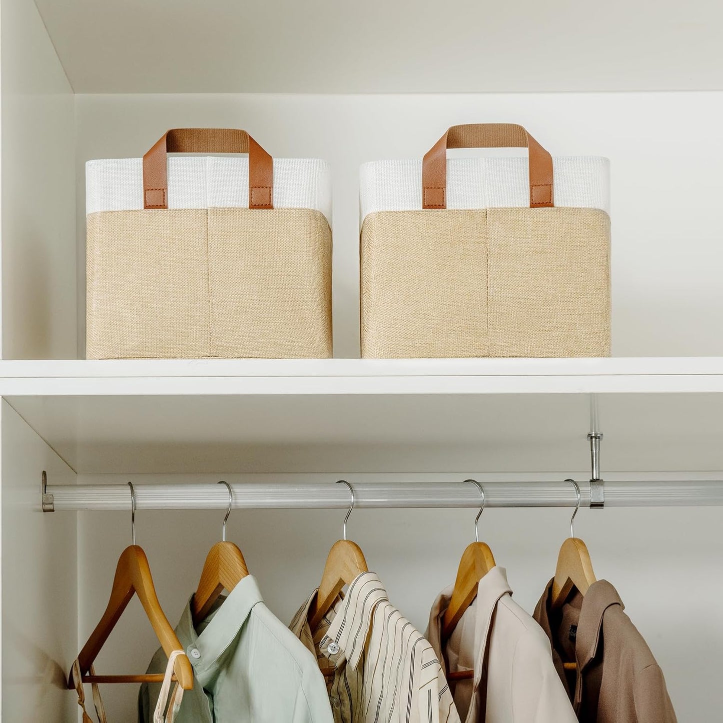 GRANNY SAYS Storage Baskets for Shelves, Closet Organizer Bins, Clothes Storage Bins with Metal Frame, Large Baskets for Organizing and Storage, Collapsible, Khaki, 2-Pack