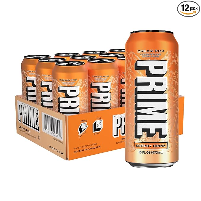 PRIME Energy DREAMPOP, Zero Sugar Energy Drink, 200mg Caffeine and 300mg of Electrolytes for Hydration, for Hydration, Vegan, Gluten Free,16 Fluid Ounce, 12 Pack