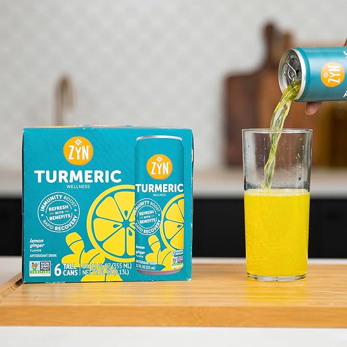 ZYN Turmeric Wellness Drink (6 Pack), Lemon Ginger Flavored Turmeric Curcumin Drink with Black Pepper, No Added Sugar, Low Carb & Low Calorie Drink, Clean Alternative