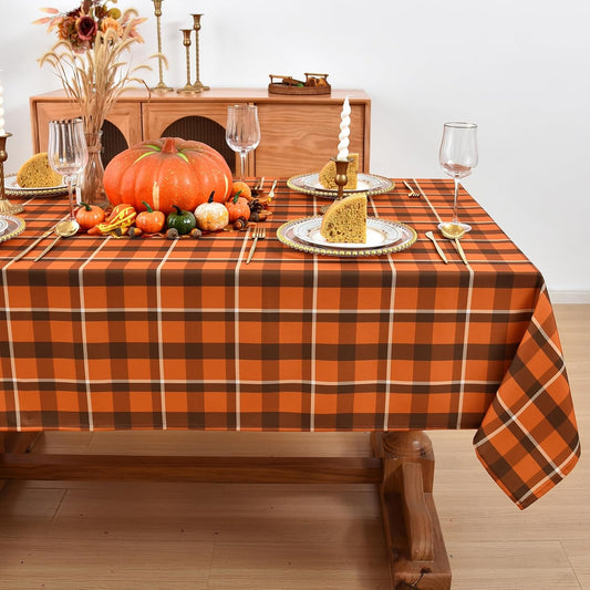 Gingham Tablecloth Fabric - Oblong 58x120 Water Resistant Autumn Plaid Table Cloth for Indoor/Outdoor Use - Fall Tabletop Cover for Halloween, Picnics, Gardens, and Thanksgiving Day