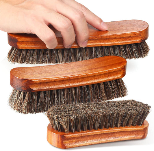 4 Pcs Horsehair Shine Shoes Brush Kit Polish Dauber Applicators Cleaning Leather Shoes Boots Care Brushes Suede Cleaner Brush with Microfiber Shoe Gloves(3 Pcs Shine Brush)